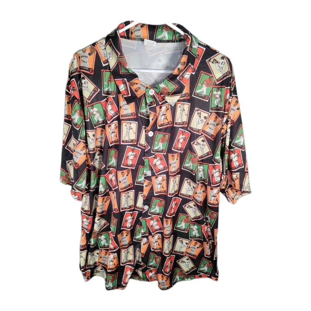 SF Giants Hawaiian Shirt Mens XL Baseball Cards Barry Bonds Willie Mays SGA Camp